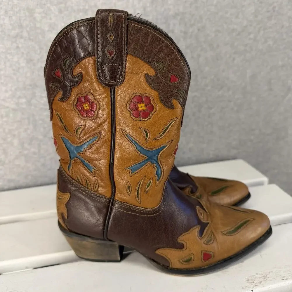 Dan Post Western Cowboy Boots Girls 2 Bluebird Embroidered Pointed Toe
